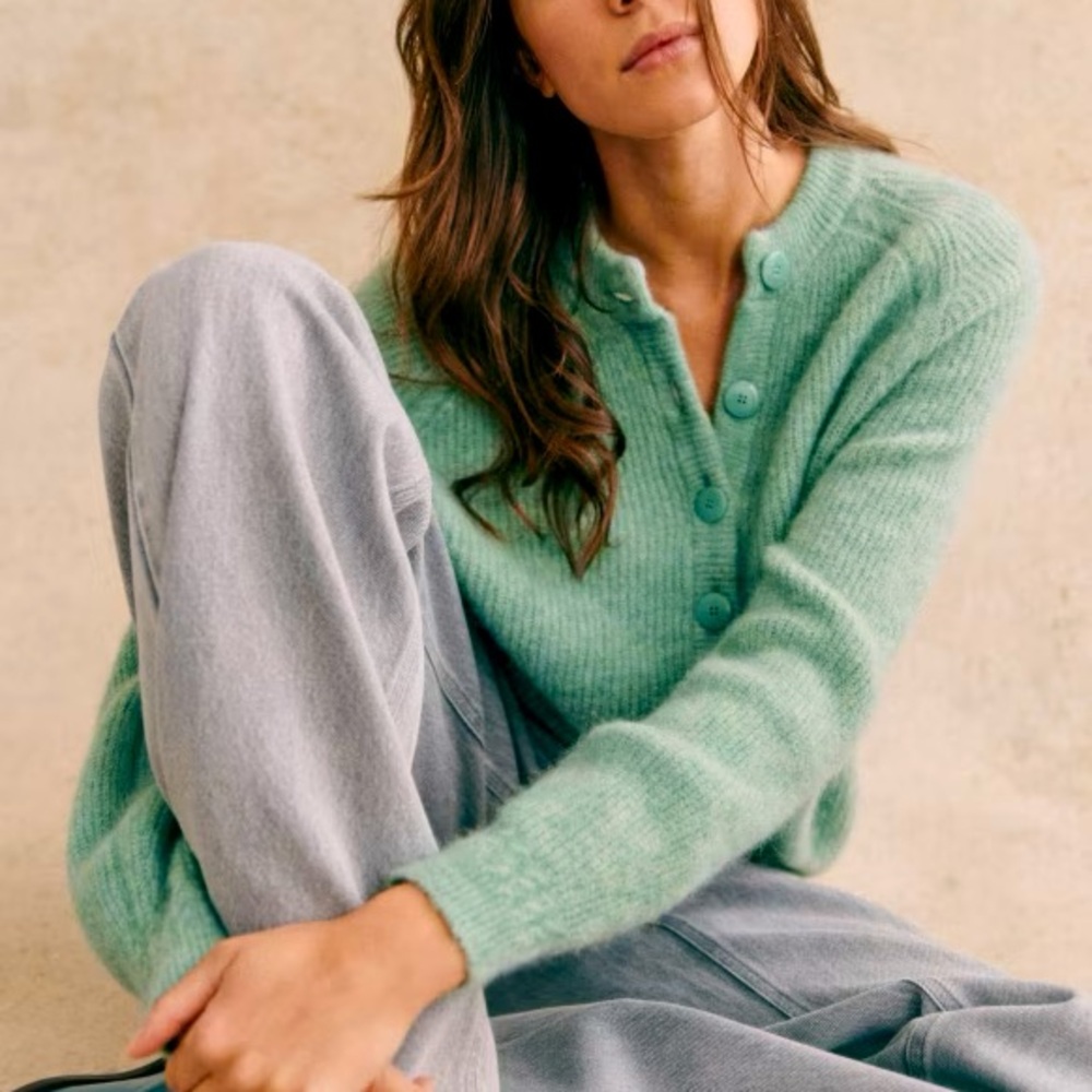 Sezane Othello NWT Cozy Green Knit Cardigan Sweater Size XXXL Soft Dreamy